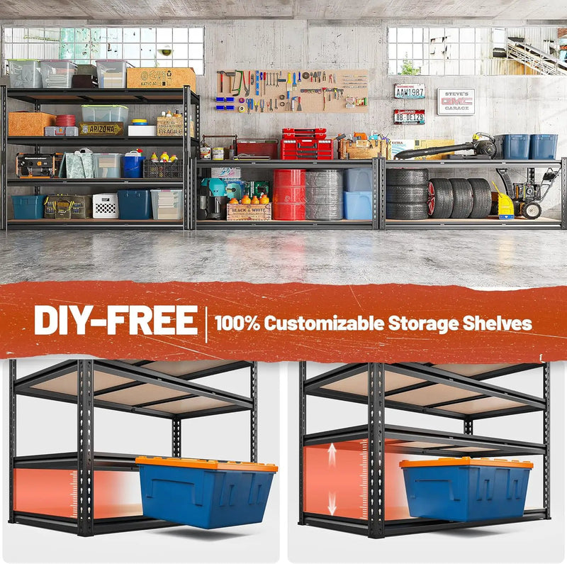 REIBII 48" W Garage Shelving Heavy Duty 2550 LBS Storage Shelves 4 Tier Heavy Duty Shelving, Adjustable Metal Shelves, Industrial Shelf for Garage, Warehouse, Pantry, 48" W x 60" H x 24" D by GreenHaven Gardens