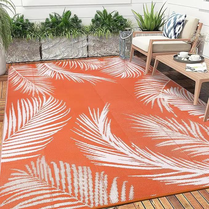 Pauwer Waterproof Outdoor Rug 6x9, Reversible Plastic Straw Patio Camping Rug, Indoor Outdoor RV Mat Carpet for Deck, Camper, Porch, Balcony, Backyard, Picnic, Leaf Orange by GreenHaven Gardens