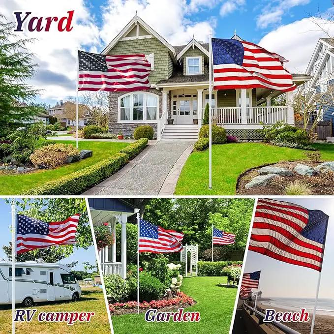 Barcetine 4-Pack Ground Flag Pole Kit - 8.5 FT Tangle Free with Anti-Tip Stand Prong -1 inch Heavy Duty Portable Inground Flag Holder for Yard Garden Outdoor, Bonus 3x5 US Flag,White by GreenHaven Gardens