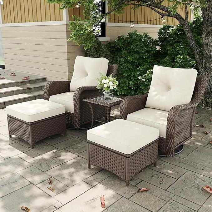 5 Pieces Outdoor Patio Furniture Sets with Rocking Swivel Chairs with 6-inch Thick Cushion and Side Table for Deck Lawn by GreenHaven Gardens