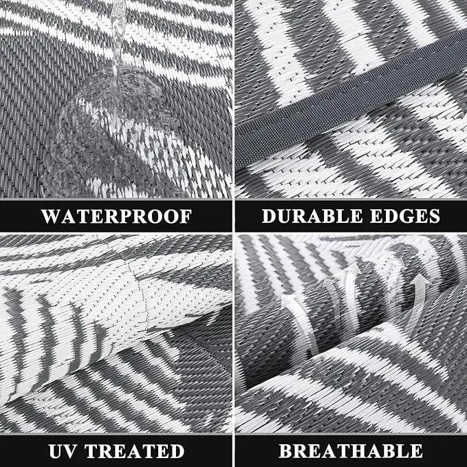Pauwer Waterproof Outdoor Rug 6x9, Reversible Plastic Straw Patio Camping Rug, Indoor Outdoor RV Mat Carpet for Deck, Camper, Porch, Balcony, Backyard, Picnic, Leaf Grey by GreenHaven Gardens