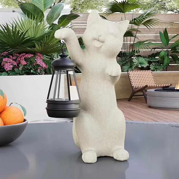 Solar Powered Garden Resin Statue Lights, 10 Inch Waterproof Outdoor Animal Cute Cat Figurine Lights, Suitable for Patios, Balconies, Lawns, Courtyards, Etc. (Hand) by GreenHaven Gardens