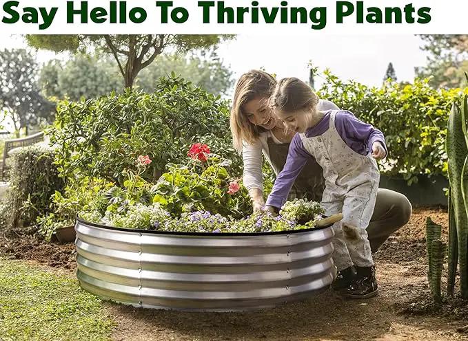 Round Galvanized Raised Garden Bed // 4×4×1 ft (2-Pack) Galvanized Raised Garden Beds Outdoor for Gardening, Vegetables, Flowers // Patented Tool-Free Design Round Planter (Silver) by GreenHaven Gardens