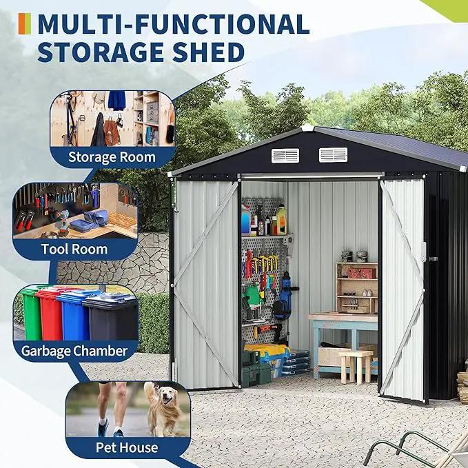 6x8 FT Metal Storage Sheds Outdoor with Floor, Metal Yard Sheds Garden Shed Kit, MetalTool Shed with Lockable Door, Metals UtilitySheds Buildings with Air Vent for Backyard Garden Patio Lawn by GreenHaven Gardens