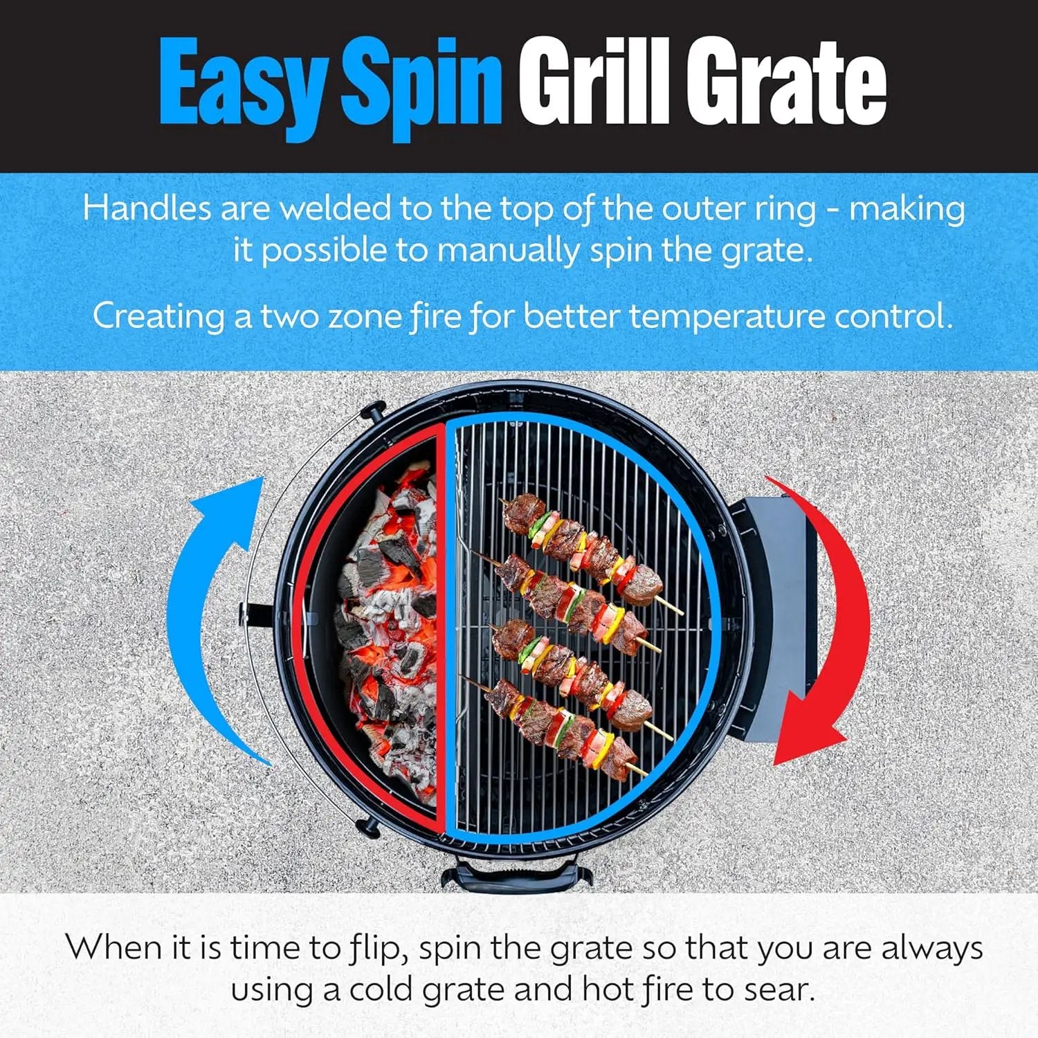 SnS Grills EasySpin Charcoal Grill Cooking Grate, 304 Stainless Steel, Large Hinged Opening, Perfect for 2-Zone Cooking, Replacement Grate Compatible with Weber & Other Grills - Fits 22” Kettles by GreenHaven Gardens