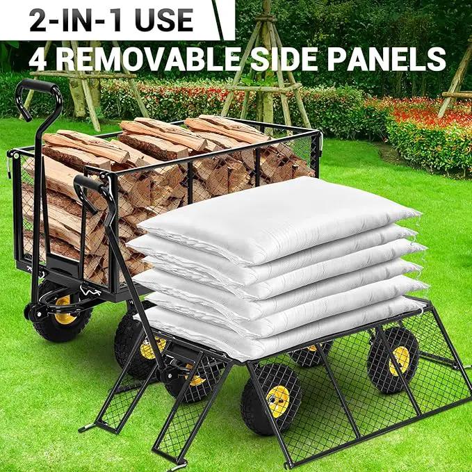 Heavy Duty Steel Garden Cart, 1100LBS Pullable Metal Garden Wagon with 10" Wheels, 180° Rotating Handle and Removable Sides for Outdoor, Farm, Yard, Beach by GreenHaven Gardens