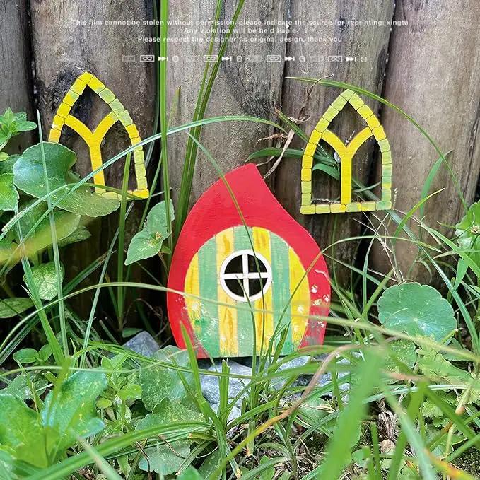 56 Pcs Fairy Door & Window Craft Kit - Wooden Garden Doors, Mini Fences, Unpainted Miniature Accessories for Home Party Event Decor - DIY Fairy House Decorations (Antique) by GreenHaven Gardens