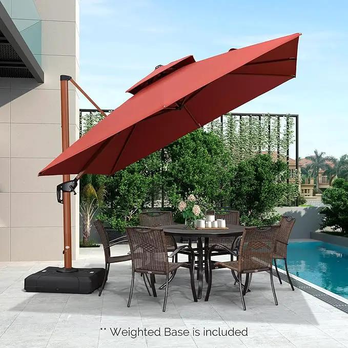 PURPLE LEAF 10ft Patio Umbrella with Base Outdoor Square Umbrellas Large Cantilever Umbrella Windproof Offset Umbrellas Heavy Duty Sun Umbrella for Garden Deck Pool Patio, Brick Red by GreenHaven Gardens