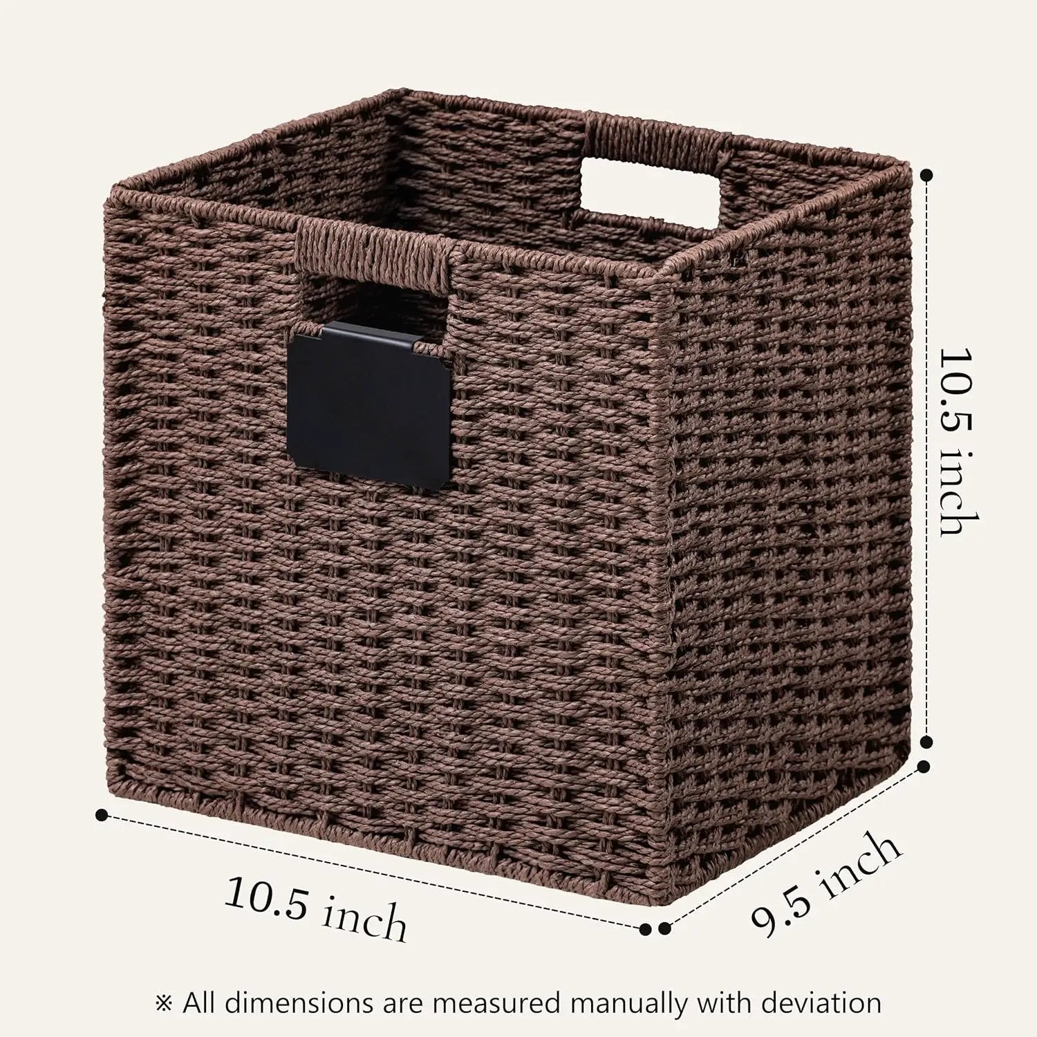 UBBCARE 2 Pack Wicker Basket, 10.5×10.5 Storage Cubes with Label, Foldable Cube Storage Bin with Handle, Square Storage Basket for Shelves, Woven Paper Rope Basket for Organizing, Brown by GreenHaven Gardens