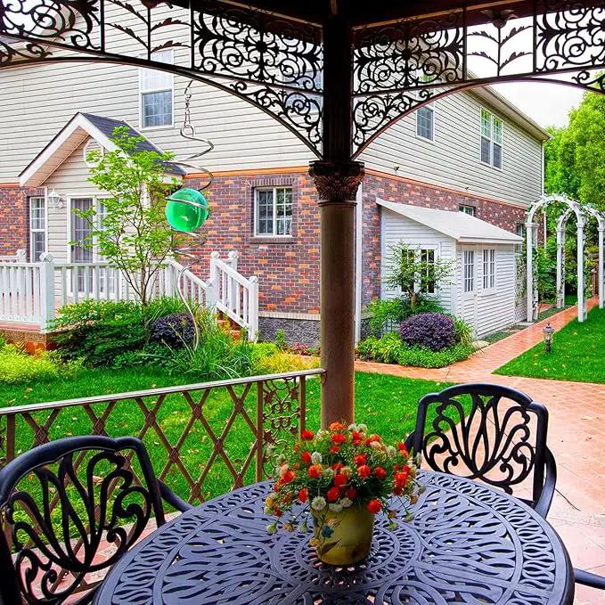FONMY Gazing Ball Spiral Tail Wind Spinner Stabilizer with Swivel Hook 11inch Stainless Steel Tail and 2 inch Green Glass Orb. Indoor Outdoor Garden Decoration Hanging Ornaments 13 inch Height by GreenHaven Gardens