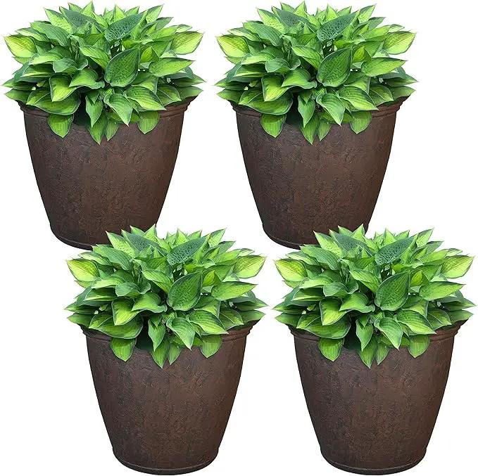 Sunnydaze 15.25-Inch Anjelica Large Plastic Pot for Plants - Outdoor Polyresin Round Planter with Drillable Drainage Holes - Rust - 4pk by GreenHaven Gardens