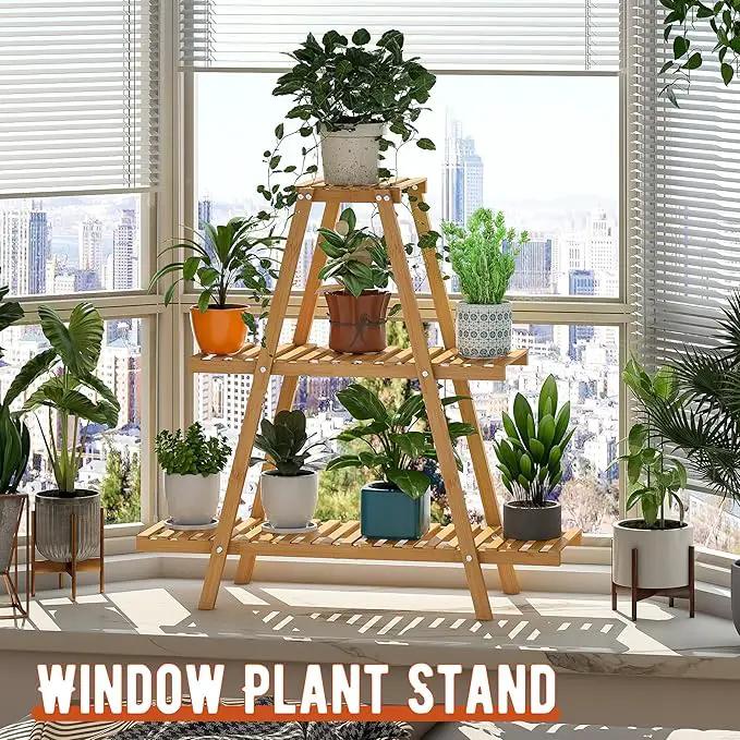 Plant Stand Indoor Plant Shelf Outdoor bamboo Plant Rack, 3 Tiers Ladder Plant Holder Flower Stand for Living Room Balcony Garden Patio,Living Room Boho Home Decor for Gardening Gifts (Natural) by GreenHaven Gardens