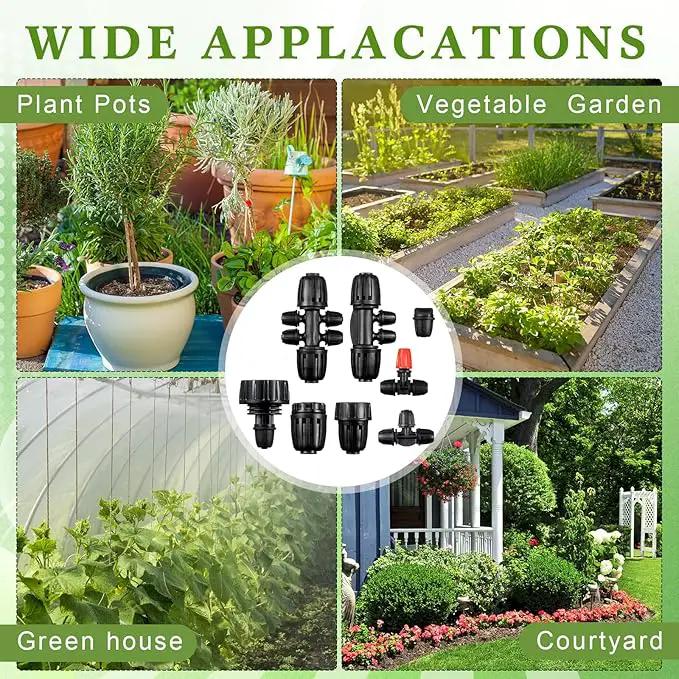 36 Pcs 1/2" to 1/4" Drip Irrigation Fittings Kit Barbed Tee Connector 2 4 6 Way Locked Tee Easy Connector Tubing End Plug Misting Nozzle Irrigation Hose Adapter for Lawn Plant System by GreenHaven Gardens