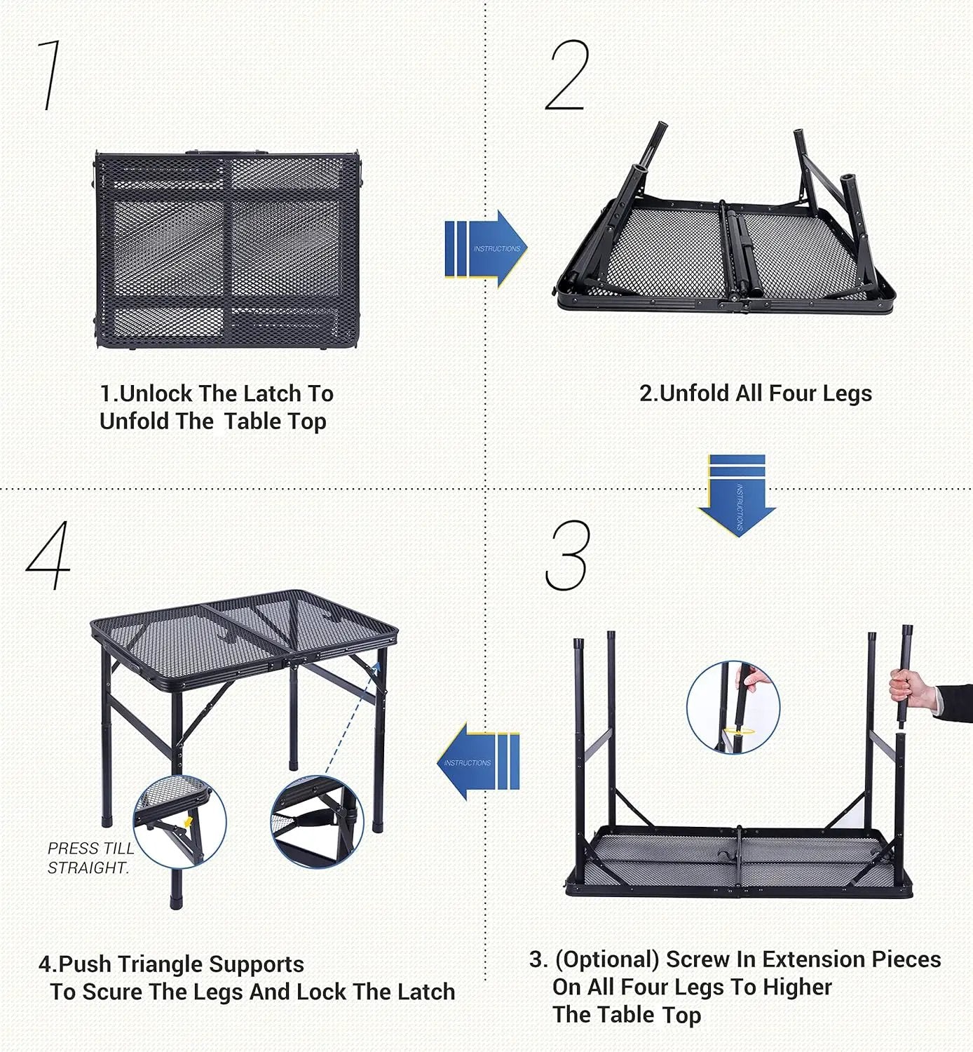 Nice C Table for Grill, Outdoor Table, Camping Table, Outdoor Cooking Table, Picnic Tables, Card Table Adjustable Height, Mesh Bag, Carry Handle (47.3” x 23.7“ x 14.7”/24.2“ Black) by GreenHaven Gardens