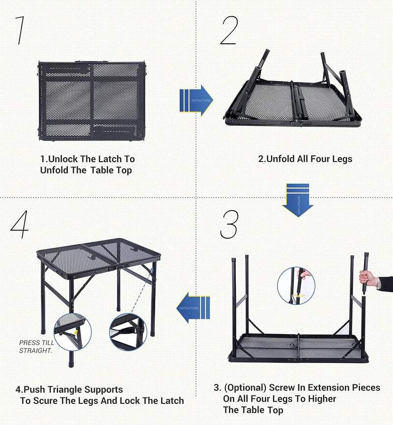 Nice C Table for Grill, Outdoor Table, Camping Table, Outdoor Cooking Table, Picnic Tables, Card Table Adjustable Height, Mesh Bag, Carry Handle (47.3” x 23.7“ x 14.7”/24.2“ Black) by GreenHaven Gardens