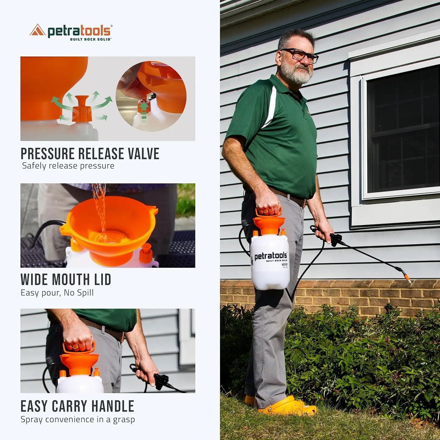 Petratools 1 Gallon Pump Sprayer – HD101 Garden Sprayer for Weeds, Lawn Care & Pesticides – 52” Long Hose, 2 Nozzles & Easy Carry Handle – Durable & Lightweight by GreenHaven Gardens