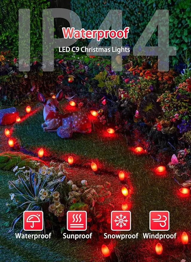 Vintage C9 LED Christmas Lights Outdoor, 50 Feet C9 String Lights with 50 Shatterproof Matte Bulbs, Connectable Waterproof Lights for Holiday Party Roofline Backyard Garden Patio, Red by GreenHaven Gardens