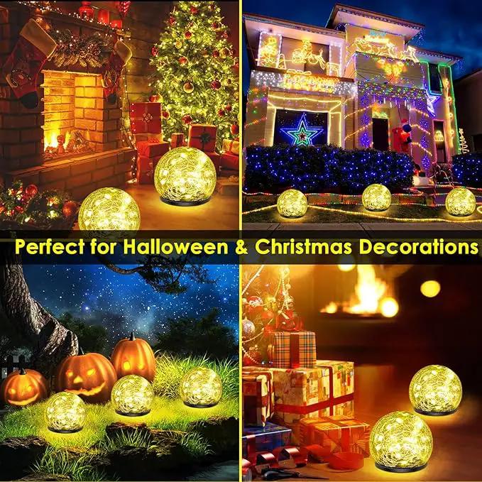 Solar Garden Lights, 4 Pack 120 LED Warm White Cracked Glass Outdoor Decorative, Upgraded Waterproof Ball for Yard Pathway Patio Lawn Christmas Outside Decor, 3.94" by GreenHaven Gardens