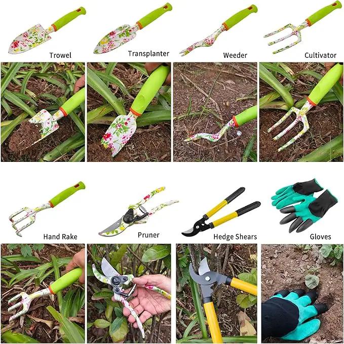 Gardening Tools – 42 Piece Premium Gardening Tool Set,Heavy Duty Hand Tools with Fashion Garden Tools Organizer Handbag,Rust-Proof Gardening Tool Kit, Ideal Gardening Gifts for Women(Pink Floral) by GreenHaven Gardens