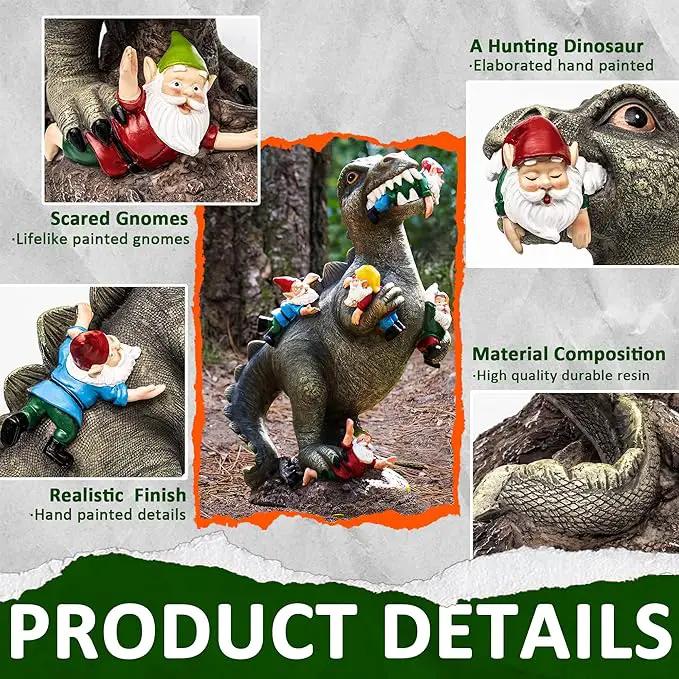 Garden Gnomes Statues Yard Decorations Outdoor Garden Decor, 14” Dinosaur Gnomes Garden Statues, Patio, Lawn Ornament, Gardening Gifts for Women for Housewarming by GreenHaven Gardens