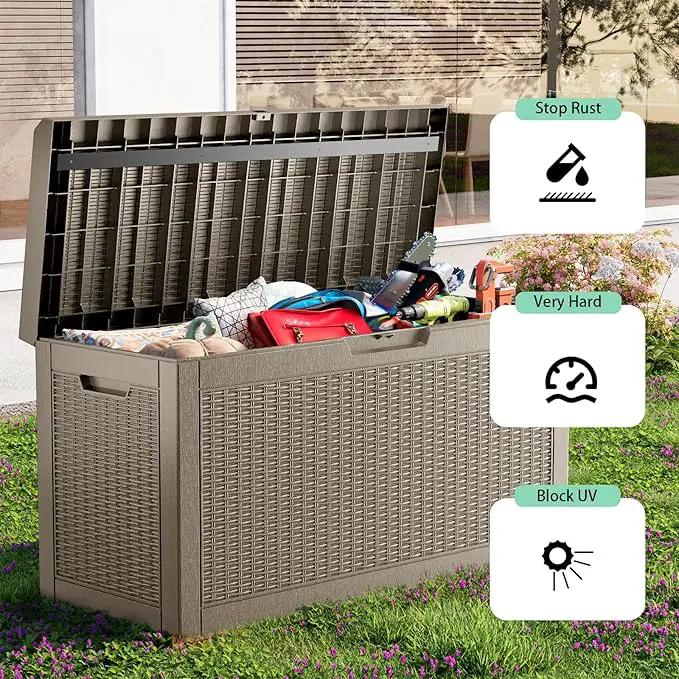 DRATO 60 Gallon Deck Box, Waterproof Resin Large Outdoor Storgae Box for Patio Furniture, Patio Cushions, Gardening Tools, Pool and Sports Supplies, Lockable by GreenHaven Gardens