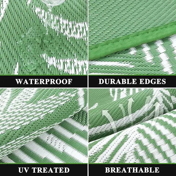 Pauwer Waterproof Outdoor Rug 6x9, Reversible Plastic Straw Patio Camping Rug, Indoor Outdoor RV Mat Carpet for Deck, Camper, Porch, Balcony, Backyard, Picnic, Leaf Green by GreenHaven Gardens