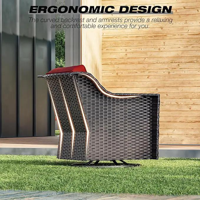 Joyside Wicker Patio Furniture Sets, 6 Pieces Upgraded Large Size Outdoor Furniture with Swivel Rocking Patio Chairs, Outdoor Ottoman, 3-Seat Sofa and Side Table, Thick Cushions, Wide Armrest by GreenHaven Gardens