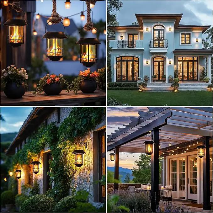 Otdair Solar Wall Lantern Outdoor, Flickering Flames Solar Sconce Lights Outdoor, Hanging Solar Lamps Wall Mount for Front Porch, Patio and Yard, 4 Pack by GreenHaven Gardens