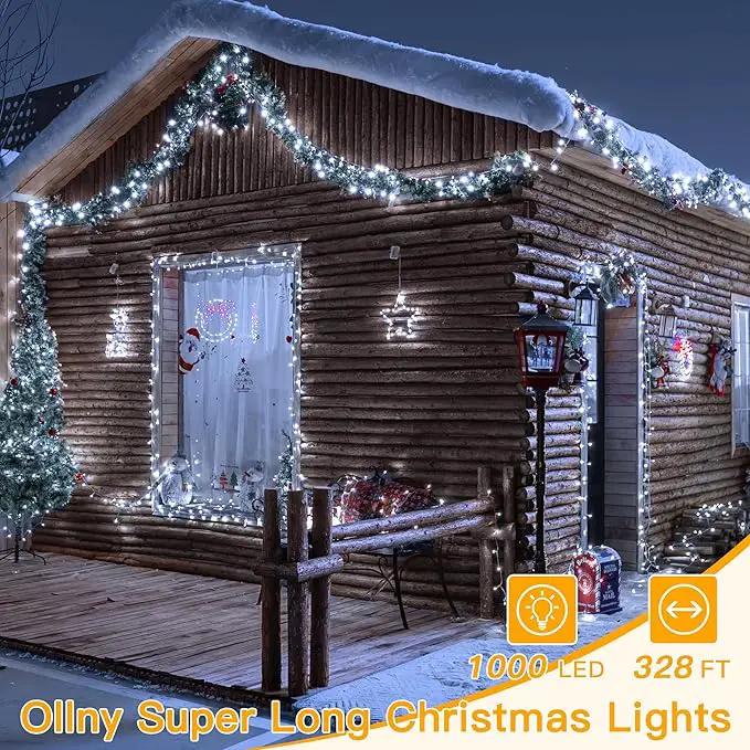 Ollny Christmas Lights Outdoor Waterproof, 1000LED 328FT Super Long String Lights with Remote 3 Timer, Plug in 8 Modes Fairy Light for Outside House Bedroom Xmas Decorations, Cool White by GreenHaven Gardens