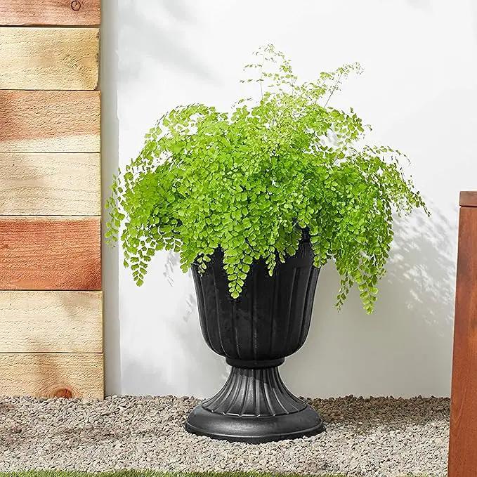 PL10BK Classic Traditional Plastic Urn Planter Indoor/Outdoor, 15" x 13", Black by GreenHaven Gardens