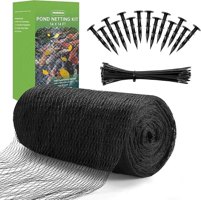 Pond Netting, Pond Netting for Koi Ponds 14 x 14 FT Pond Net, Heavy Duty Woven Fine Mesh Pond Garden Pool Netting Kit for Leaves to Catch Leaves and Debris, Protects Koi Fish from Birds Cats Predators by GreenHaven Gardens