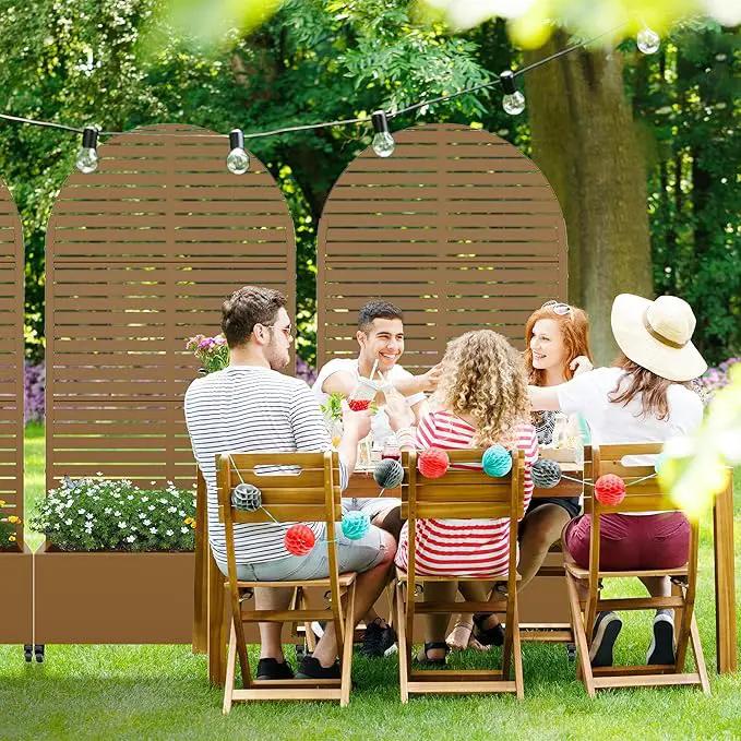Casaphoria Metal Raised Garden Bed with Trellis and Wheels, 72"x35"x16" Arched Planter Box for Climbing Plants, Vegetables & Vines, Features Drainage Holes and Privacy Screen (Brown-Louvered) by GreenHaven Gardens