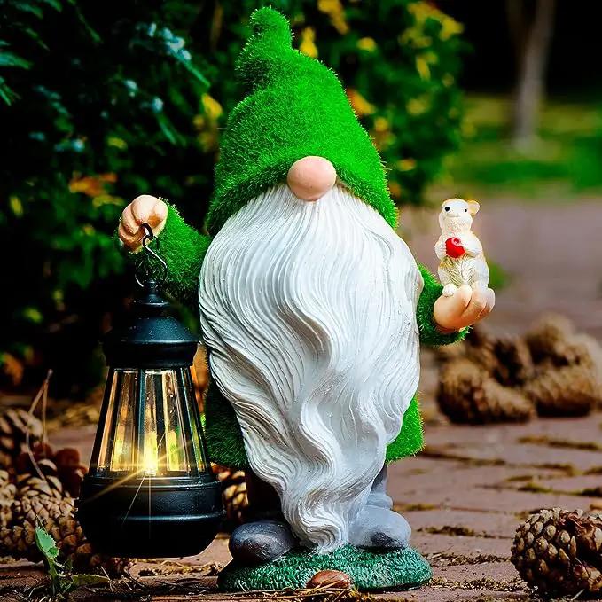 Garden Gnome with Squirrel 11.8, Gnomes with Solar Lantern, Garden Statues Outdoor Clearance, Garden Gnomes Outdoor Funny for Patio Decor, Fall Gnomes by GreenHaven Gardens