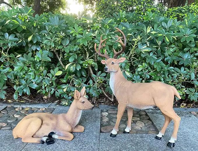 XTAPAN Resin Female Deer & Standing Male Deer Figurine Animals Statue Home Garden Yard Ornament Lawn Outdoor Patio Decor by GreenHaven Gardens