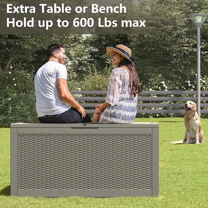 NUNU LAB 102 Gallon Large Waterproof Resin Deck Box, Lockable Outdoor Storage Box with Gas Lift, Patio Cushions, Garden Tools, Pool Supplies, Indoor Outdoor Storage Container, Grey by GreenHaven Gardens