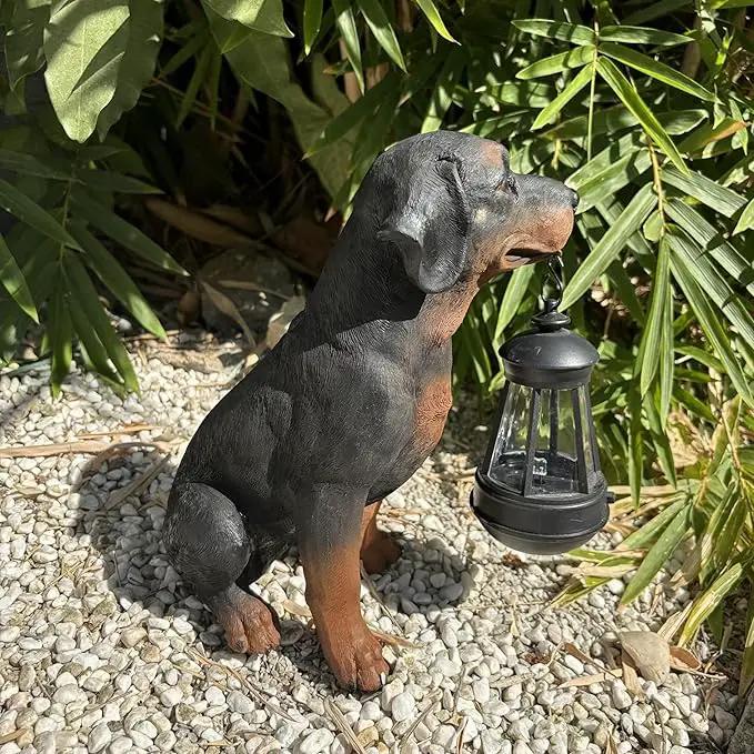 Garden Dog Statues Outdoor Decor, 10.6" Solar Light Dog Statue with Lantern, Puppy Solar Dog Figurine Sculpture for Outdoor Gardens Patio, Lawn, Yard, Housewarming Ornament Gift by GreenHaven Gardens
