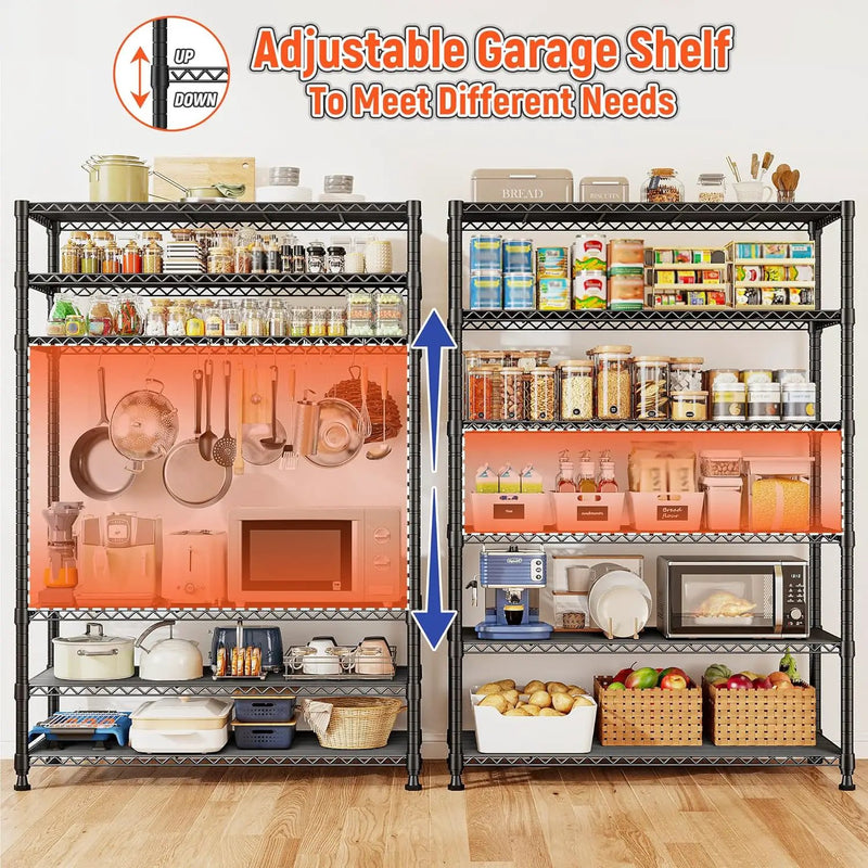 REIBII 75" H Metal Shelving 6 Tier Storage Shelf Adjustable Kitchen Shelf Wire Shelving Unit Detachable Storage Rack for Kitchen Laundry Living Room Commercial Heavy Duty Metal Shelf 75" X35" X14" by GreenHaven Gardens