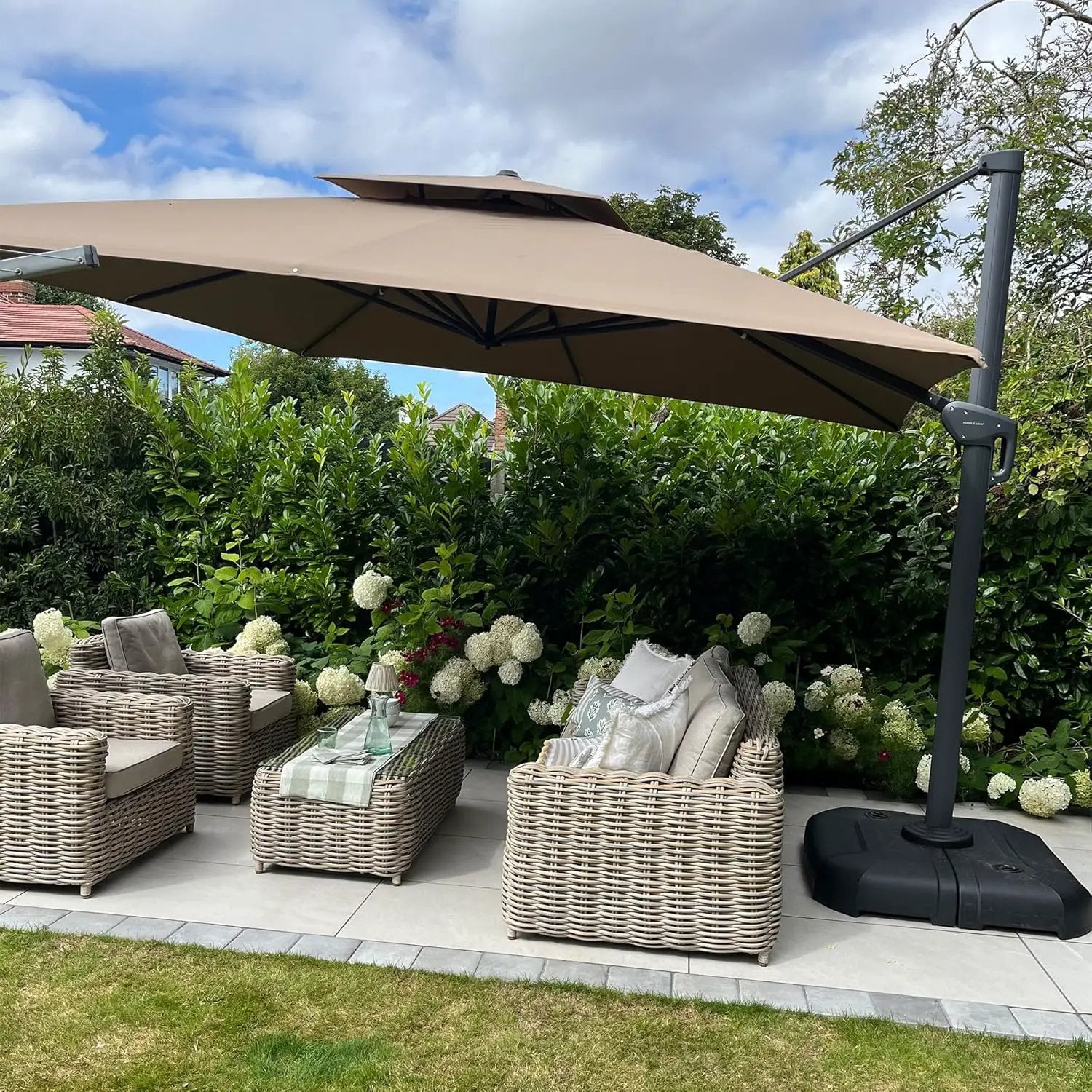 PURPLE LEAF 12FT Cantilever Outdoor Umbrellas Large Patio Umbrella Hanging Double Top Square Offset Umbrella with 360°Rotation Tilting Umbrella Outdoor Patio, Taupe by GreenHaven Gardens