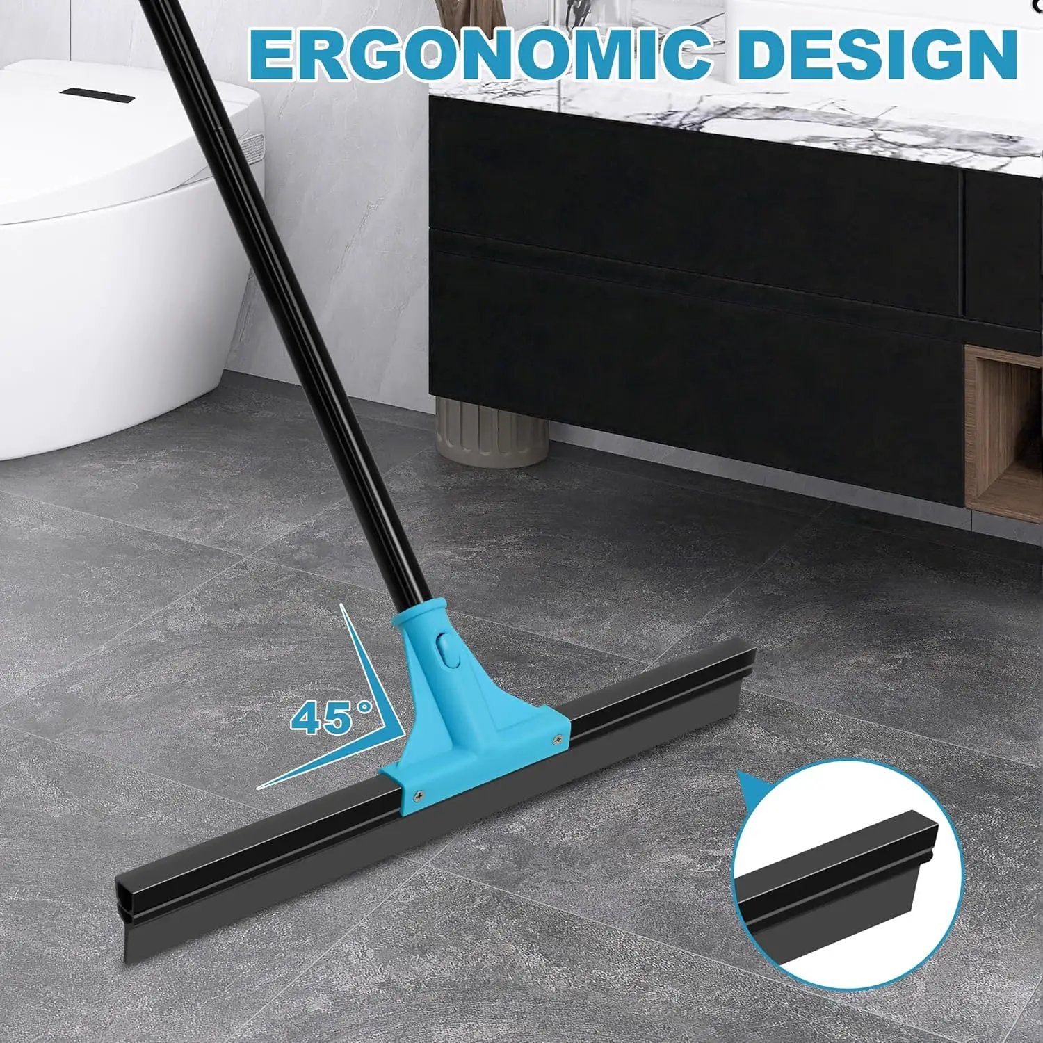NEWE Floor Squeegee Broom with 18’’ Heavy Duty Rubber Scraper and 58.3’’ Telescopic Long Handle for Garage Concrete Bathroom Tile Shower Glass Marble Deck Window by GreenHaven Gardens