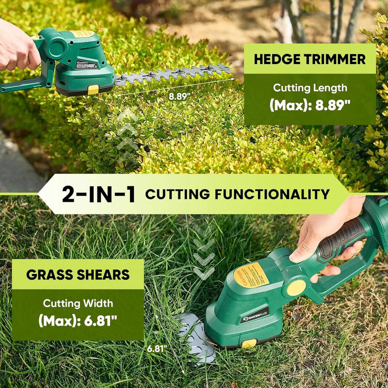 Cordless Hedge Trimmer, 2-in-1 Electric Bush Trimmer and Handheld Grass Cutter, 22V Lightweight Mini Shrub Trimmer Grass Clippers with 1 Battery and Charger, Perfect Gardening Yard Tools by GreenHaven Gardens