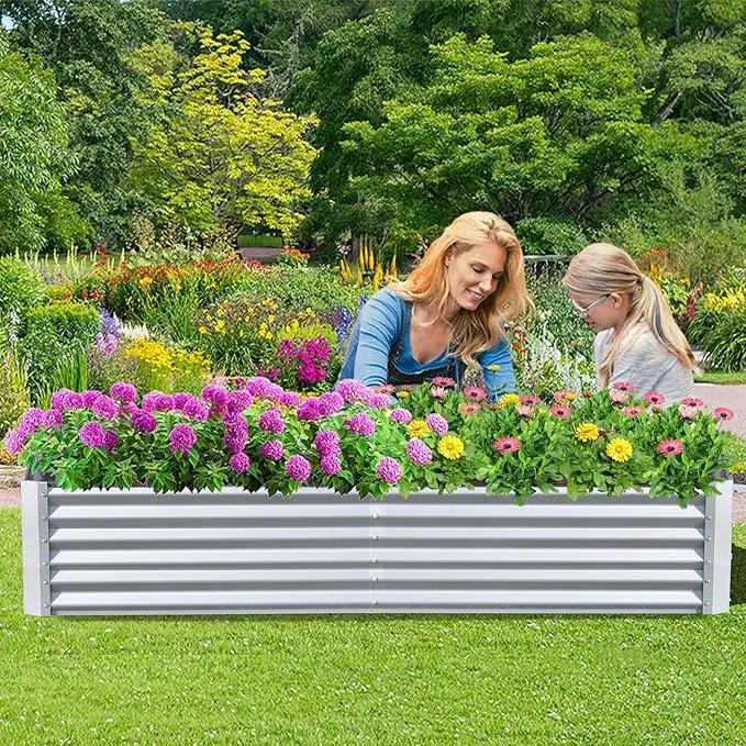 Domi Raised Garden Beds Outdoor, 8x4x1.5Ft Thickening Tall Metal Rectangular Deep Root Box Planter for Vegetables, Flowers, Herbs, and Succulents 1.5" Deep w/ 342 Gallon Capacity - Silvery by GreenHaven Gardens