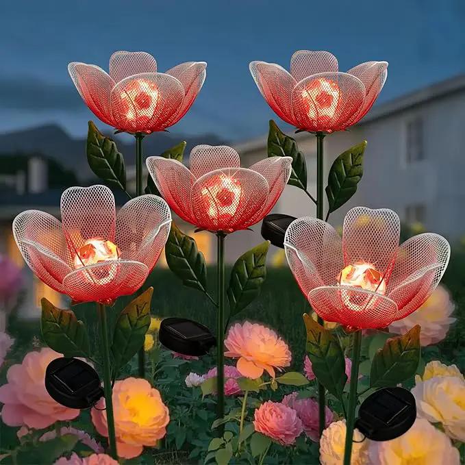 Solar Lights Outdoor Garden, 2 Pack Solar Powered Metal Flowers LED Breathing Light Waterproof,Solar Flowers for Outside Patio Lamp,Garden Gifts for Women,Landscape Lighting,Yard Pathway Decor by GreenHaven Gardens