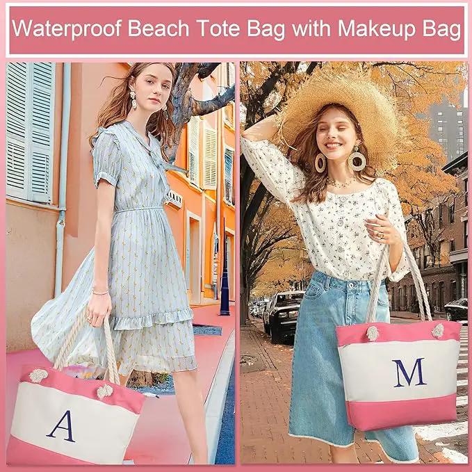 YOOLIFE Beach Bags for Women - Initial Tote Waterproof Bag with Makeup Bag, Mothers Day Gifts for Women Mom Friend Birthday by GreenHaven Gardens