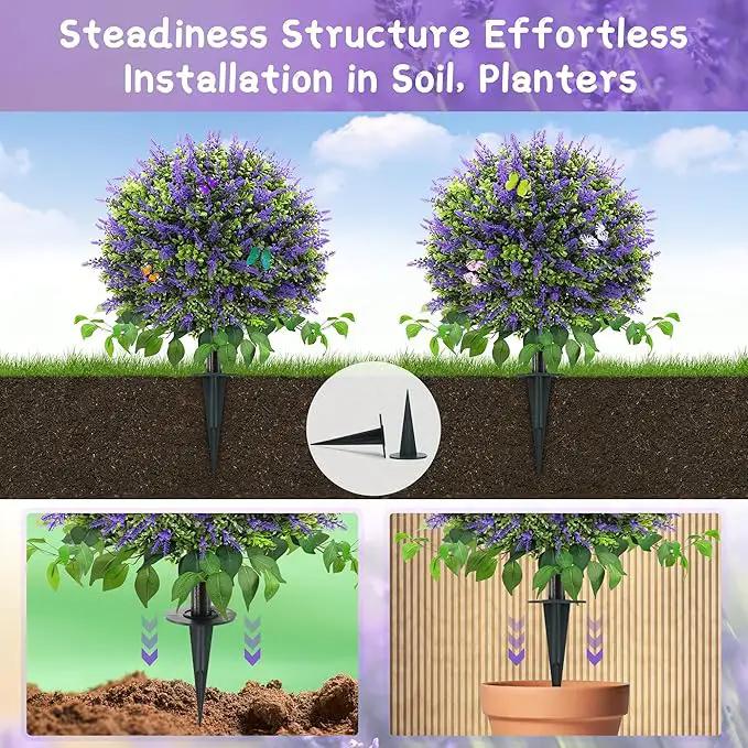 28" Artificial Boxwood Topiary Ball with Lavender, UV Resistant Topiary Tree Faux Boxwood Ball Shaped Porch Bushes with Ground Spike Artificial Bushes for Outdoors Front Door Decor Home Garden by GreenHaven Gardens