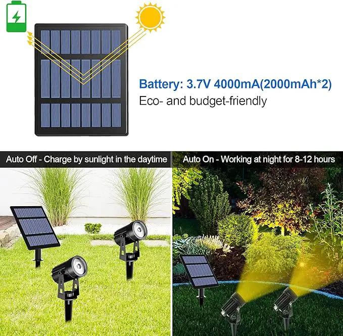 T-SUN 2W Solar Spotlights, LED Solar Powered Landscape Lights Outdoor Waterproof Solar Security Wall Lights Auto ON/Off Dual Head Light for Garden Yard Patio(Cold White) by GreenHaven Gardens