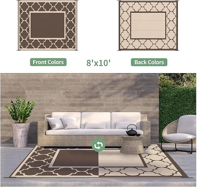 GENIMO Outdoor Rug 8' x 10' Patio Waterproof, Foldable Reversible Plastic Straw Area Rugs Mat for Camper Decor, Outside Carpet for Rv, Deck, Porch, Picnic, Beach, Balcony, Coffee & Beige by GreenHaven Gardens