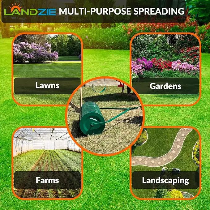 LANDZIE Lawn and Garden Spreaders - 60 x 20 Inch Tow-Behind Compost and Peat Moss Spreader for Large Lawns Commercial Landscaping - Effortlessly Spread Perfect Layer of Topdressing - Large Lawn Care by GreenHaven Gardens