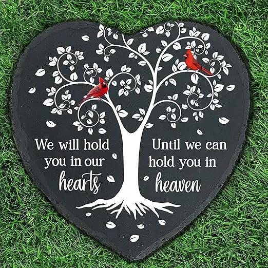 Cardinal Memorial Slate Stone - Hold You in Our Hearts, Memorial Plaque Sympathy Gifts for Loss of Loved One, Memorial Gifts for Loss of Father, Mother, Brother Garden Slate Stone TNA6 by GreenHaven Gardens