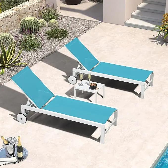 PURPLE LEAF Outdoor Chaise Lounge Set of 4 White Aluminum Lounge Chair Outdoor with Wheels Five-Position Adjustable Patio Lounge Chair for Pool Deck Yard, Turquoise by GreenHaven Gardens