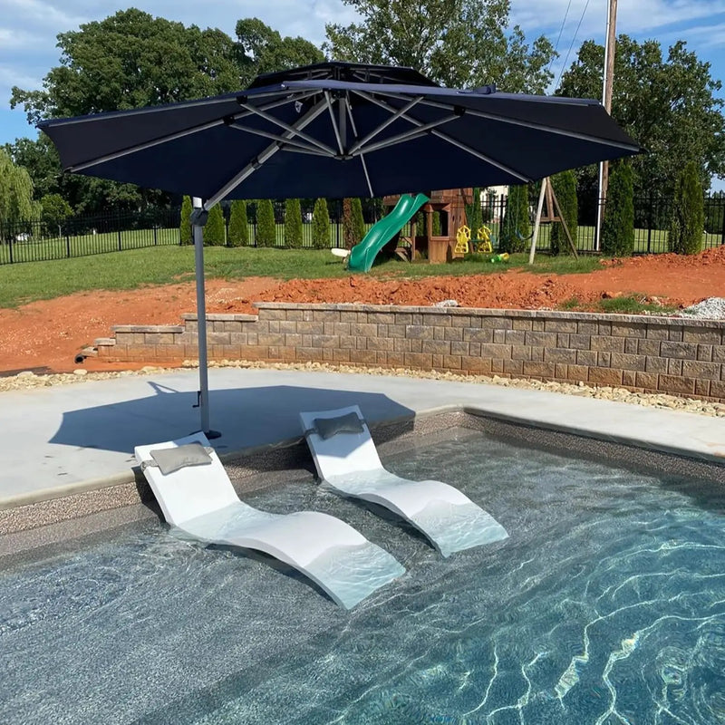 PURPLE LEAF 12 Feet Double Top Round Deluxe Patio Umbrella Offset Hanging Umbrella Outdoor Market Umbrella Garden Umbrella, Navy Blue by GreenHaven Gardens